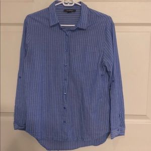 Blue button down with thin white stripes